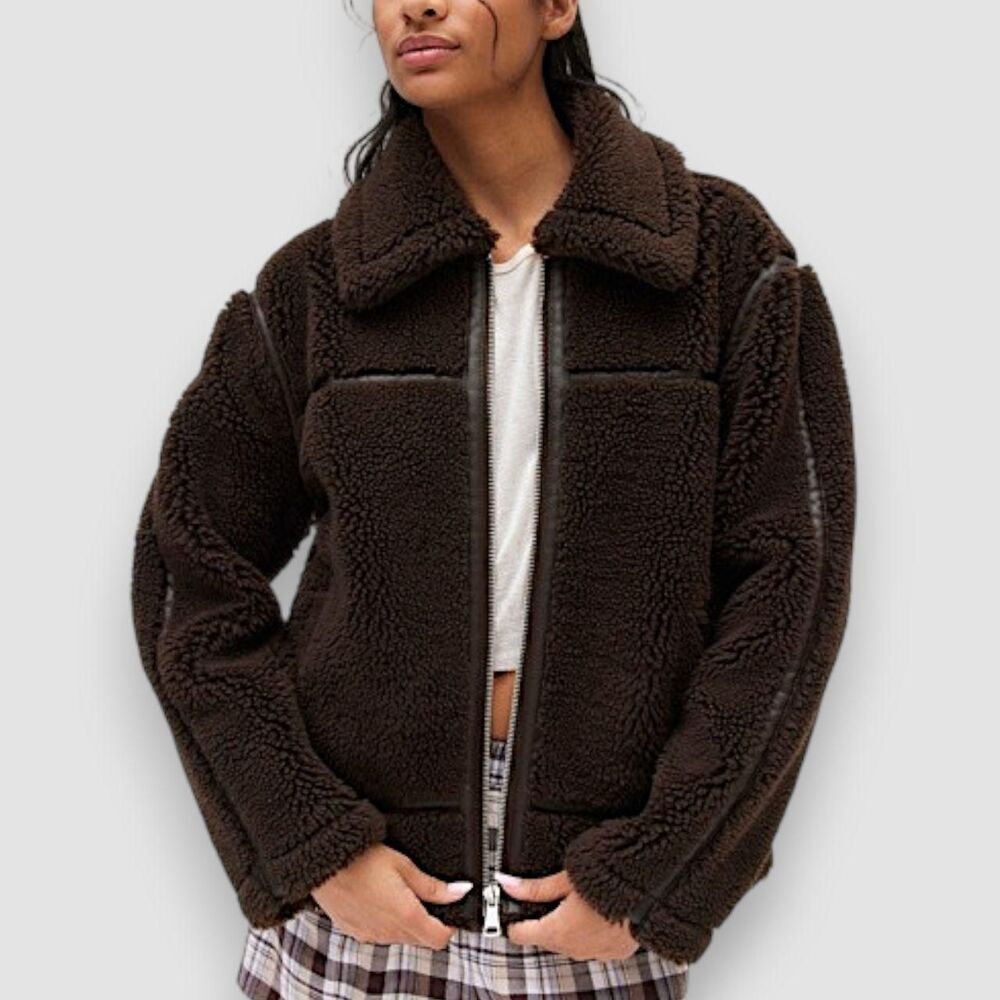 NWT BDG Taylor Piled Fleece Aviator Jacket Brown